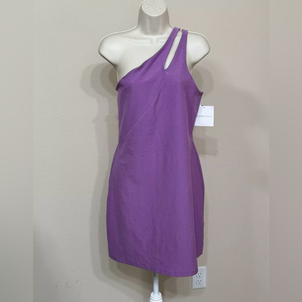 Beyond Yoga Spacedye Women’s Lavender One Shoulder Slim Soft Mini Dress s L